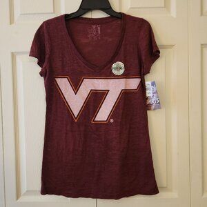 Virginia Tech V-Neck T-Shirt XL Maroon Womens My U Vintage Soft NWT